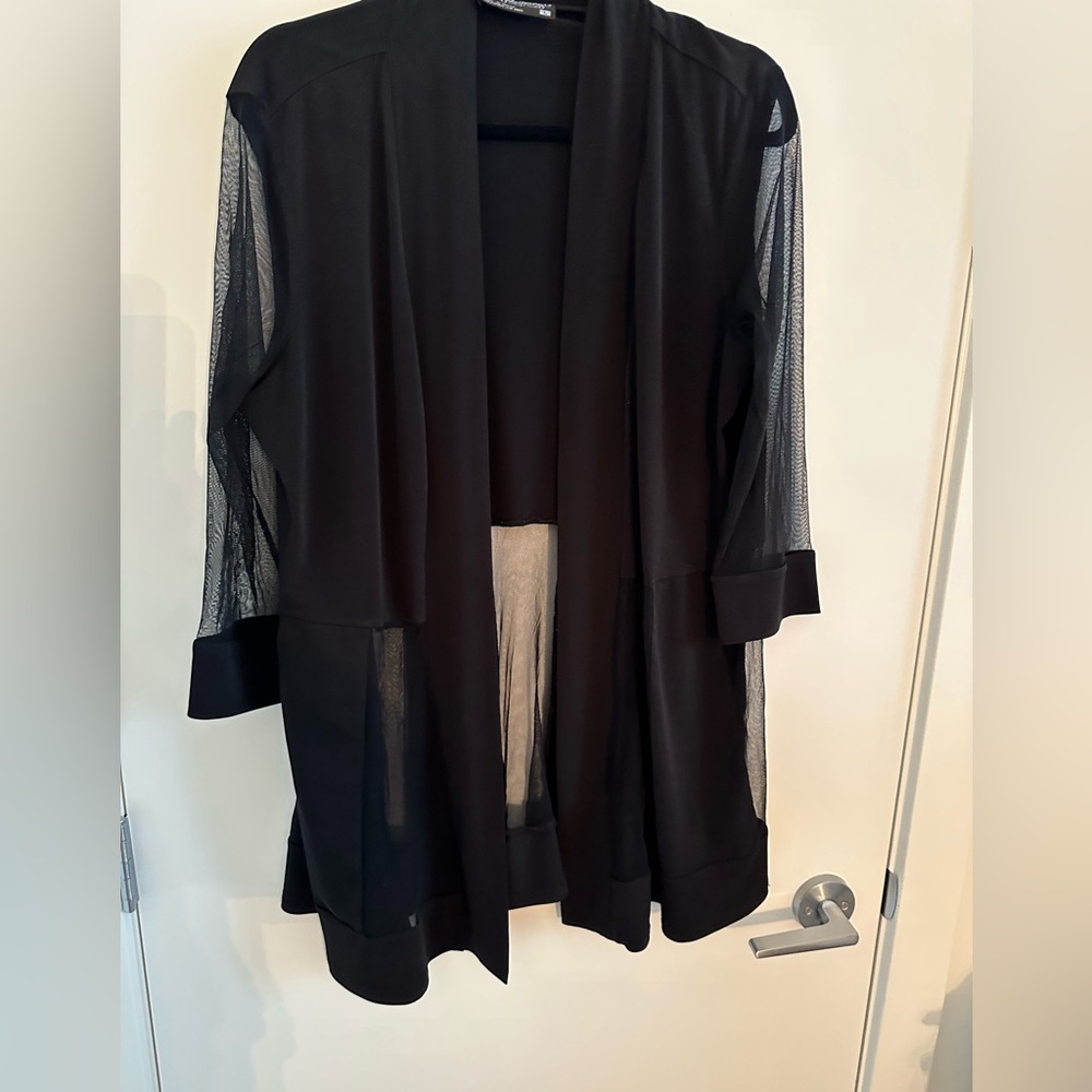 Black blazer type cardigan with see through mesh black panels